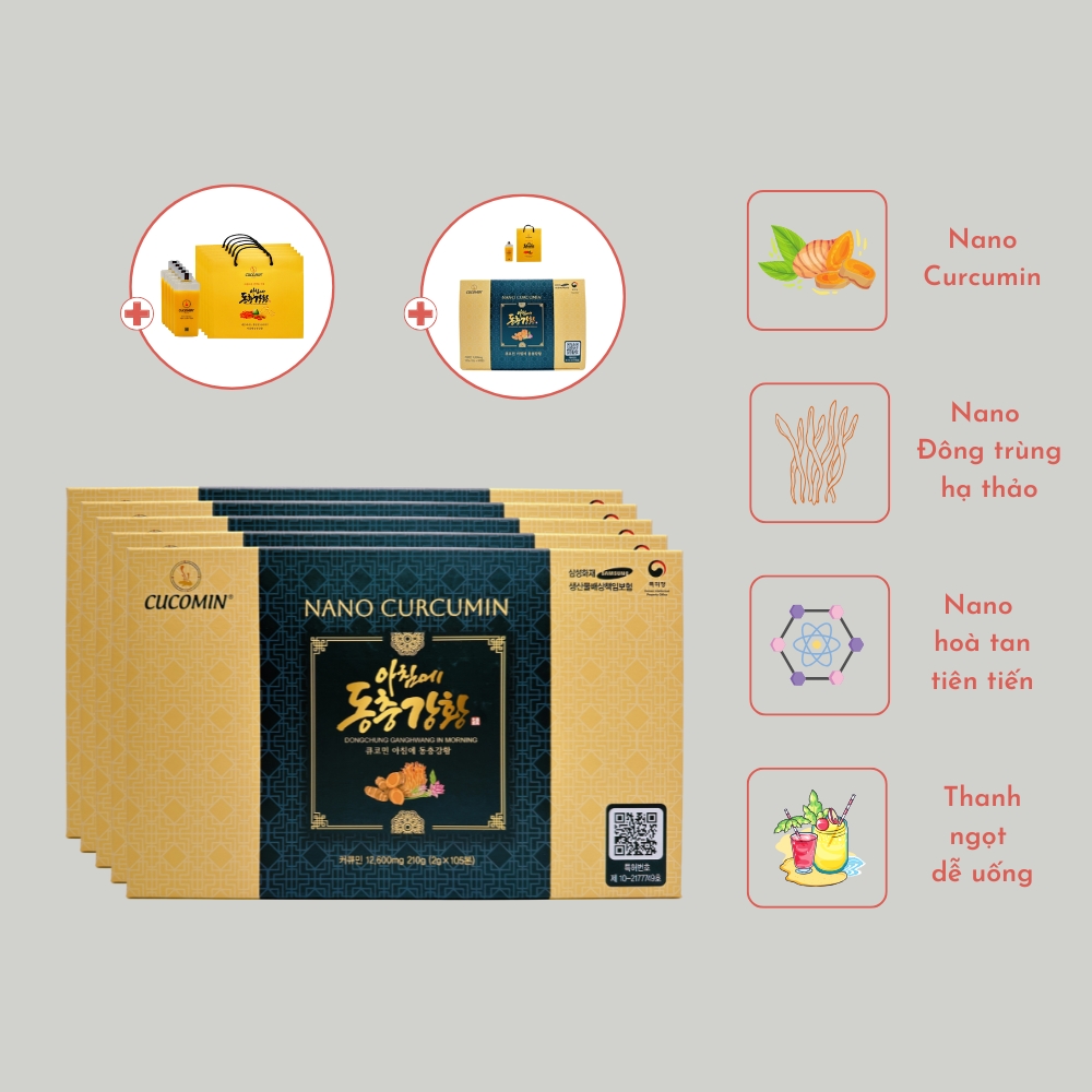 Tinh Chất Nghệ Nano Curcumin Nghệ Đông Trùng CUCOMIN Hàn Quốc Loại 105 Tuýp × 2g × 5 Hộp + Tặng 1 Hộp 60 Tuýp