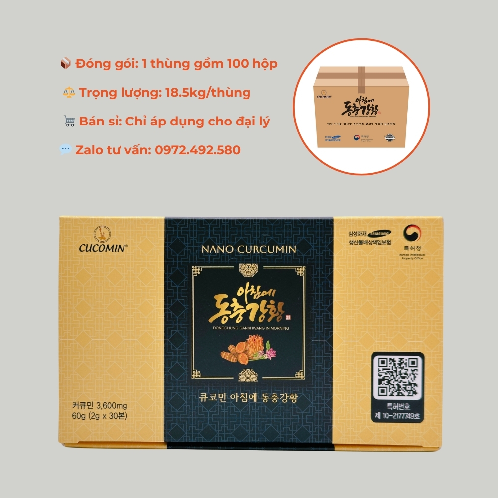 Tinh Chất Nghệ Đông Trùng CUCOMIN Hàn Quốc Loại 30 Tuýp × 2g × 100 Hộp (Chỉ áp dụng cho đơn hàng sỉ – dành cho đại lý)