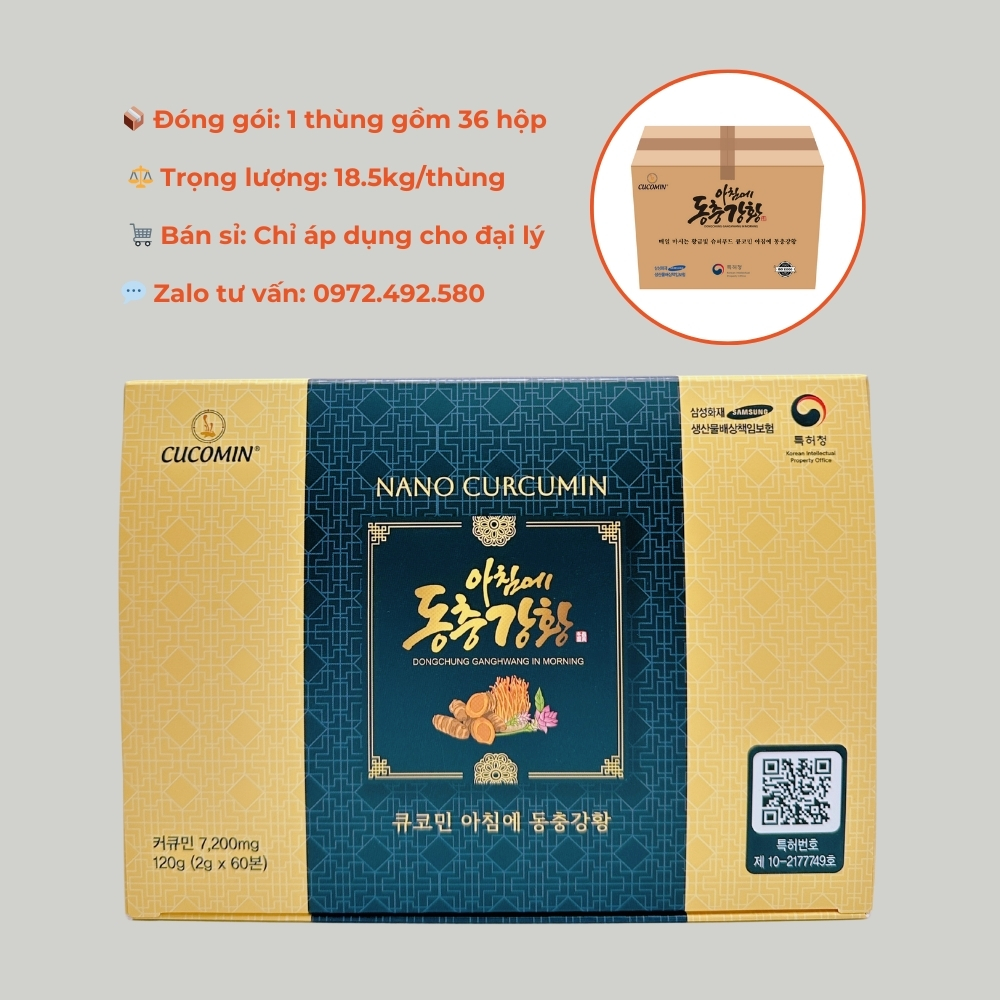 Tinh Chất Nghệ Đông Trùng CUCOMIN Hàn Quốc Loại 60 Tuýp × 2g × 36 Hộp (Chỉ áp dụng cho đơn hàng sỉ – dành cho đại lý)